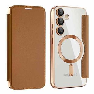 For Samsung Galaxy S24 FE 5G Shield MagSafe RFID Anti-theft Leather Phone Case(Brown)