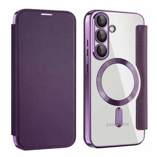 For Samsung Galaxy S25 5G Shield MagSafe RFID Anti-theft Leather Phone Case(Purple)