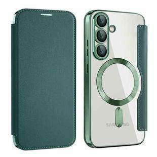 For Samsung Galaxy S25 5G Shield MagSafe RFID Anti-theft Leather Phone Case(Green)