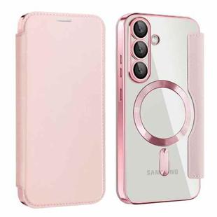 For Samsung Galaxy S25 5G Shield MagSafe RFID Anti-theft Leather Phone Case(Pink)