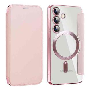 For Samsung Galaxy S25+ 5G Shield MagSafe RFID Anti-theft Leather Phone Case(Pink)