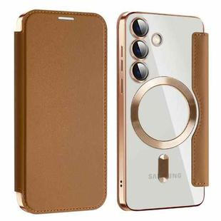 For Samsung Galaxy S25+ 5G Shield MagSafe RFID Anti-theft Leather Phone Case(Brown)