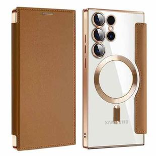 For Samsung Galaxy S25 Ultra 5G Shield MagSafe RFID Anti-theft Leather Phone Case(Brown)