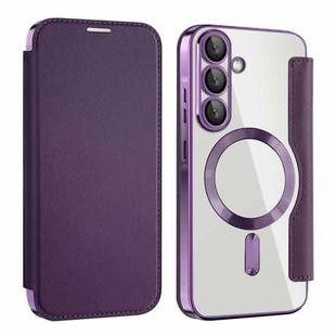 For Samsung Galaxy A56 5G Shield MagSafe RFID Anti-theft Leather Phone Case(Purple)