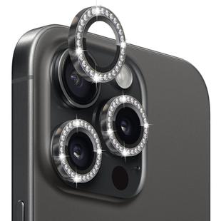 For iPhone 15 Pro / 15 Pro Max NORTHJO Camera Lens Protector Tempered Glass Metal Rhinestone Ring Film(Graphite)