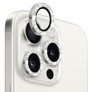 For iPhone 15 Pro / 15 Pro Max NORTHJO Camera Lens Protector Tempered Glass Bling Glitter Metal Ring Film(Silver)