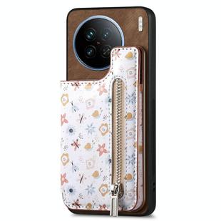 For vivo X90 Retro Painted Zipper Wallet Back Phone Case(Brown)