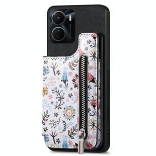 For vivo Y16 Retro Painted Zipper Wallet Back Phone Case(Black)