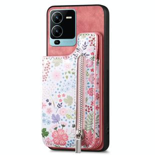 For vivo V25 Pro Retro Painted Zipper Wallet Back Phone Case(Pink)