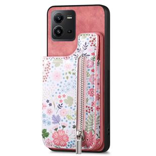 For vivo V25 Retro Painted Zipper Wallet Back Phone Case(Pink)