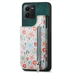 For vivo V25 Retro Painted Zipper Wallet Back Phone Case(Green)