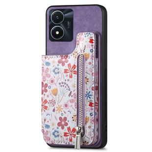 For vivo Y02s Retro Painted Zipper Wallet Back Phone Case(Purple)