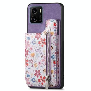 For vivo Y15S Retro Painted Zipper Wallet Back Phone Case(Purple)