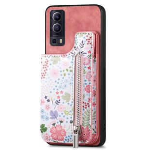 For vivo Y72 5G Retro Painted Zipper Wallet Back Phone Case(Pink)