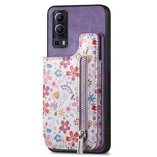 For vivo Y72 5G Retro Painted Zipper Wallet Back Phone Case(Purple)