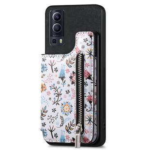 For vivo Y72 5G Retro Painted Zipper Wallet Back Phone Case(Black)