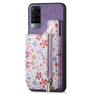 For vivo X60 Retro Painted Zipper Wallet Back Phone Case(Purple)