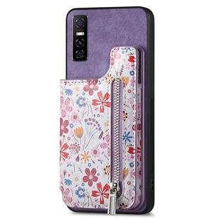 For vivo Y73s 5G Retro Painted Zipper Wallet Back Phone Case(Purple)