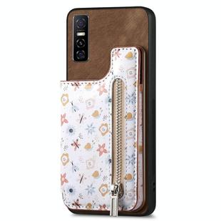 For vivo Y73s 5G Retro Painted Zipper Wallet Back Phone Case(Brown)
