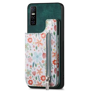 For vivo Y73s 5G Retro Painted Zipper Wallet Back Phone Case(Green)