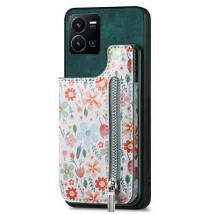 For vivo Y35 Retro Painted Zipper Wallet Back Phone Case(Green)