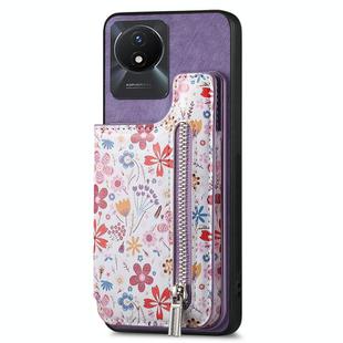 For vivo Y02 Retro Painted Zipper Wallet Back Phone Case(Purple)