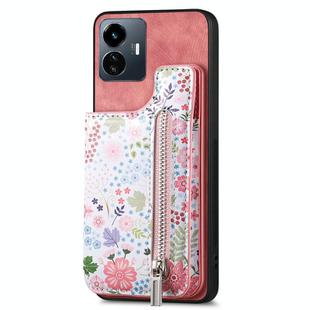 For vivo Y77 5G Retro Painted Zipper Wallet Back Phone Case(Pink)