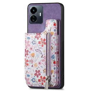 For vivo Y77 5G Retro Painted Zipper Wallet Back Phone Case(Purple)