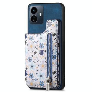 For vivo Y77 5G Retro Painted Zipper Wallet Back Phone Case(Blue)