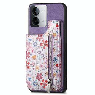 For vivo iQOO Z8X Retro Painted Zipper Wallet Back Phone Case(Purple)