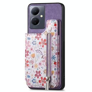 For vivo Y78+ Retro Painted Zipper Wallet Back Phone Case(Purple)