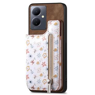 For vivo Y78+ Retro Painted Zipper Wallet Back Phone Case(Brown)