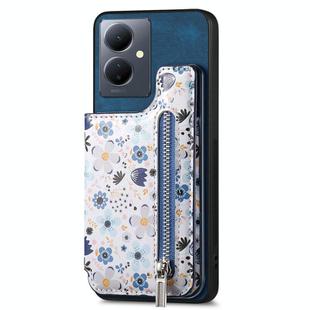For vivo Y78+ Retro Painted Zipper Wallet Back Phone Case(Blue)