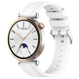 For Huawei Watch GT4 41mm Official Steps Style Silver Buckle Silicone Watch Band(White)