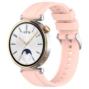 For Huawei Watch GT4 46mm Official Steps Style Silver Buckle Silicone Watch Band(Pink)