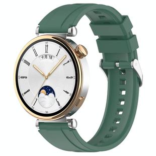 For Huawei Watch GT4 46mm Official Steps Style Silver Buckle Silicone Watch Band(Dark Green)