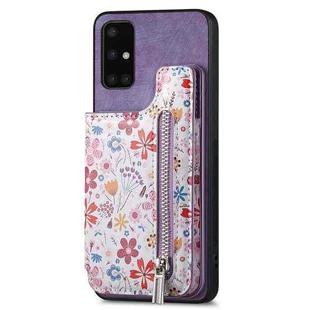 For Samsung Galaxy A51 Retro Painted Zipper Wallet Back Phone Case(Purple)