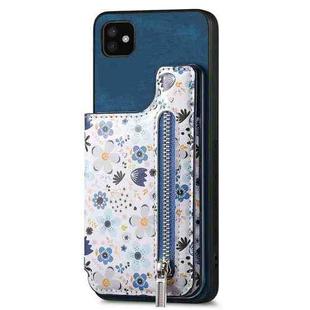 For Samsung Galaxy A04e Retro Painted Zipper Wallet Back Phone Case(Blue)