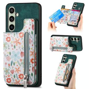 For Samsung Galaxy A36 Retro Painted Zipper Wallet Back Phone Case(Green)