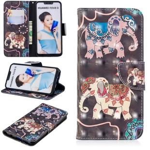 3D Colored Drawing Pattern Horizontal Flip Leather Case for  Huawei Nova 3i & P Smart Plus, with Holder & Card Slots & Wallet(Two Elephants)