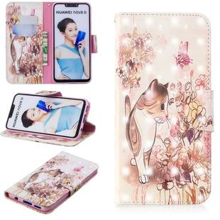 3D Colored Drawing Pattern Horizontal Flip Leather Case for  Huawei Nova 3i & P Smart Plus, with Holder & Card Slots & Wallet(Cat)