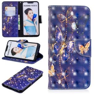3D Colored Drawing Pattern Horizontal Flip Leather Case for  Huawei Nova 3i & P Smart Plus, with Holder & Card Slots & Wallet(Purple Butterfly)