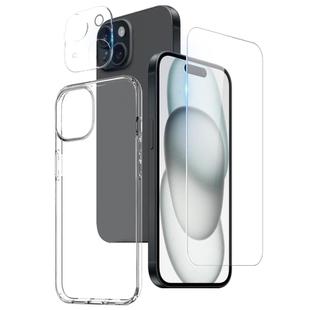 For iPhone 15 Plus NORTHJO 3 in 1 TPU Phone Case with Screen Film and Lens Film(Clear)