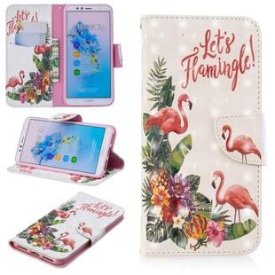 3D Colored Drawing Pattern Horizontal Flip Leather Case for  Huawei Honor 7A&Y6, with Holder & Card Slots & Wallet(English Flamingo)