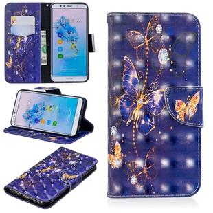 3D Colored Drawing Pattern Horizontal Flip Leather Case for  Huawei Honor 7A&Y6, with Holder & Card Slots & Wallet(Purple Butterfly)