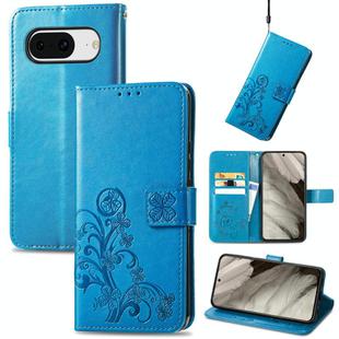 For Google  Pixel 8 Four-leaf Clasp Embossed Leather Phone Case(Blue)