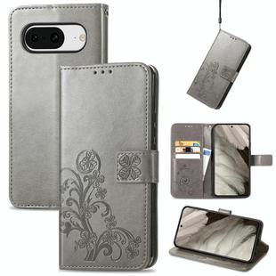 For Google  Pixel 8 Four-leaf Clasp Embossed Leather Phone Case(Grey)