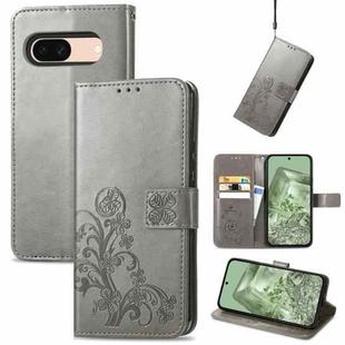 For Google Pixel 8a Four-leaf Clasp Embossed Leather Phone Case(Grey)