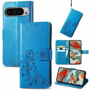 For Google Pixel 9 Pro XL Four-leaf Clasp Embossed Leather Phone Case(Blue)