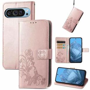 For Google Pixel 9 Four-leaf Clasp Embossed Leather Phone Case(Rose Gold)